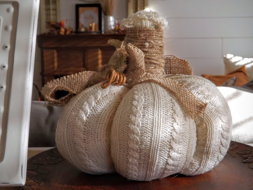 Burlap & White Sweater Pumpkin
